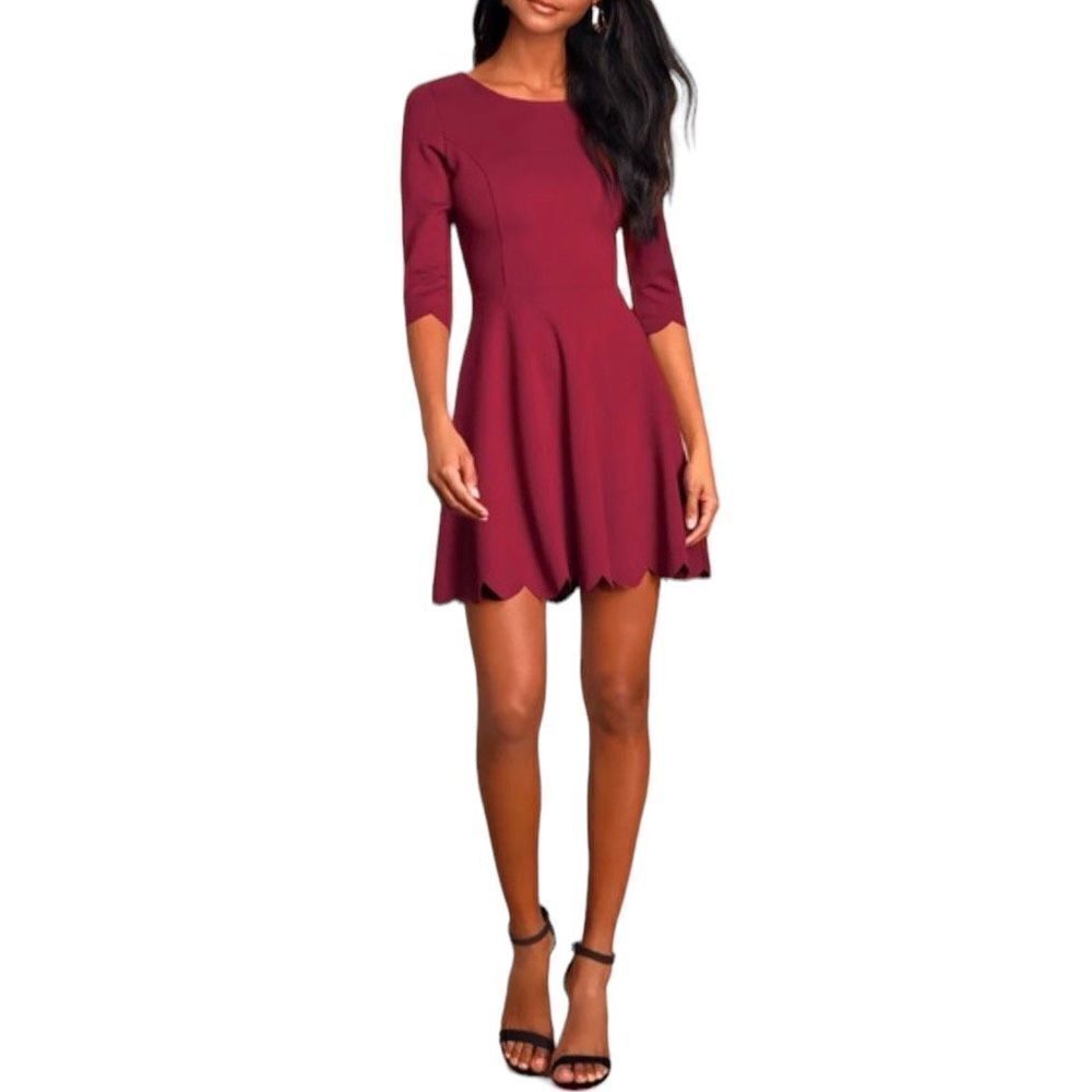 Lulus Cumulonimbus Clouds Skater Mini Dress Womens Burgundy Size Small